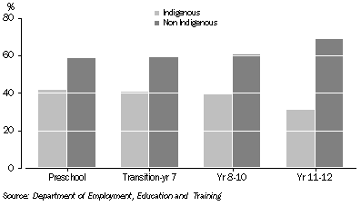 Graph: Indigenous status by level, Northern Territory: 2006