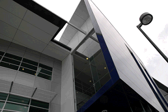 Image: Modern building, glass with blue