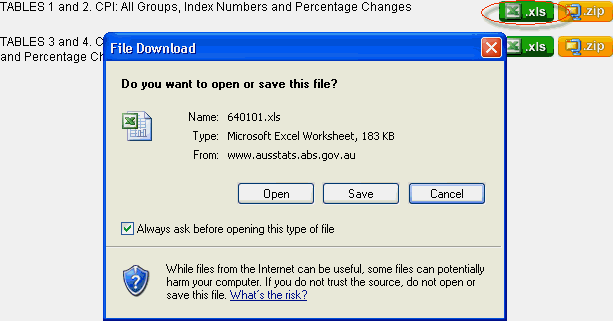 Graphic: example of a 'File Download' prompt
