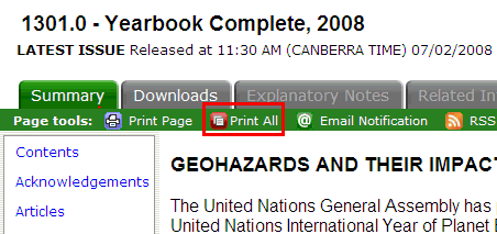 Print All Icon on statistical product webpage