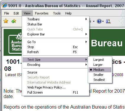 Browser Text Size option on View Menu