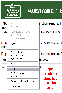 Example of Print menu options in other internet browsers