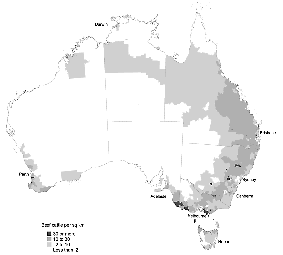 Map S14.1: BEEF CATTLE, Distribution - 30 June 2001