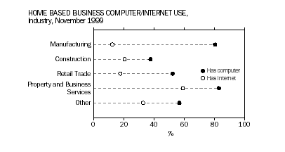 Home based business computer/internet use, by industry, November 1999