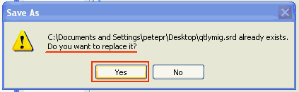 Dialogue box that prompts you to overwrite an existing data cube file