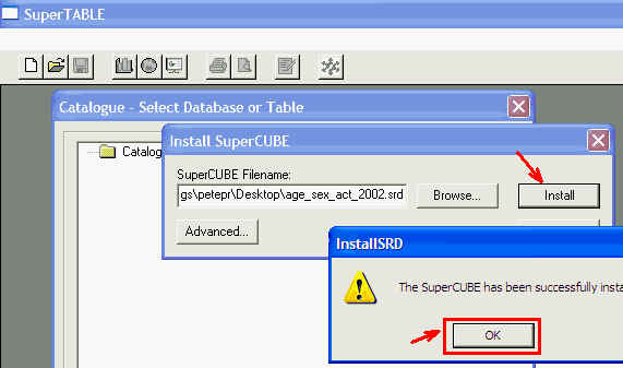 Image shows the 'Install' dialog box  to configure the settings