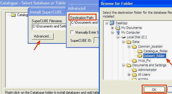Image shows the process of pointing the data cube file to the destination folder