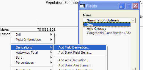 Image shows the context menu when you mouse right click on a table field 