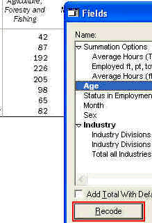 Image shows the 'Age' field selected before Recoding.
