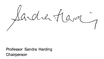 Graphic - Signature of Professor Sandra Harding, Chairperson