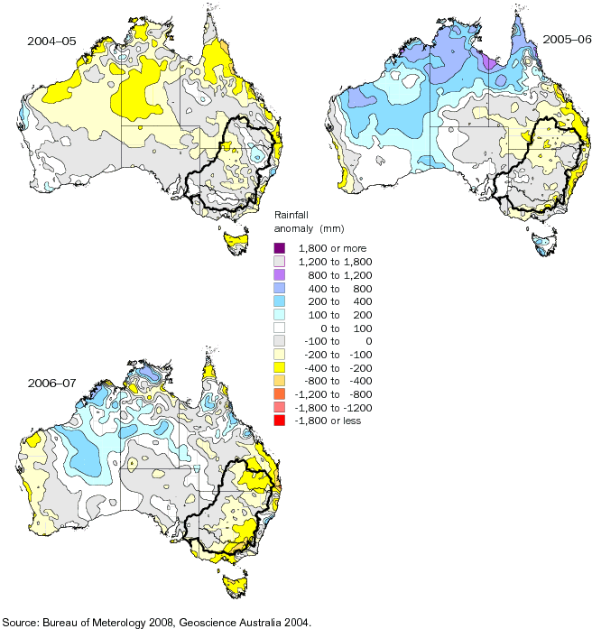 Diagram: 2.15 RAINFALL ANOMALIES, Murray–Darling Basin–2004–05 to 2006–07