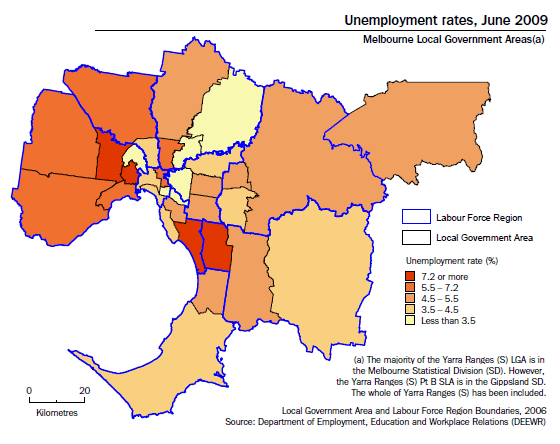 Unemployment rates, June 2009, Melbourne Local Government Areas