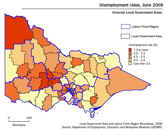Unemployment rates, June 2009, Victorian Local Government Areas