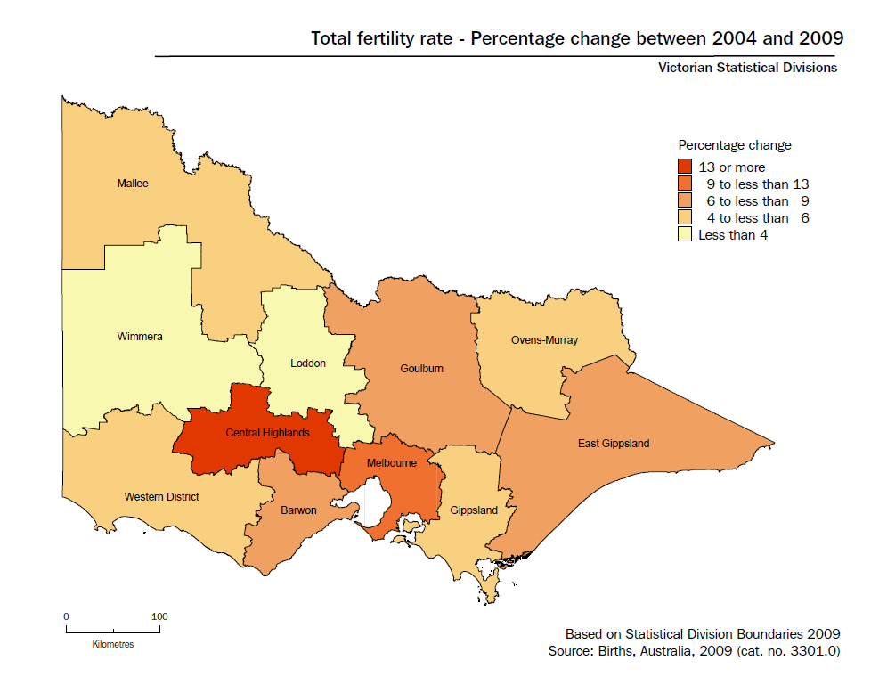 Total fertility rate - Percentage change between 2004 and 2009