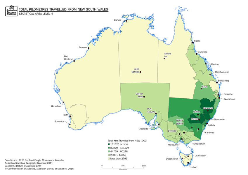 Image: Thematic Maps: Total Kilometres Travelled from New South Wales by Destination (Statistical Area Level 4)