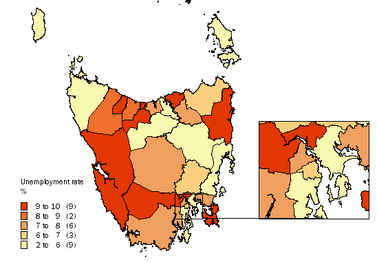 Map: UNEMPLOYMENT RATE, by Local government area, August 2006