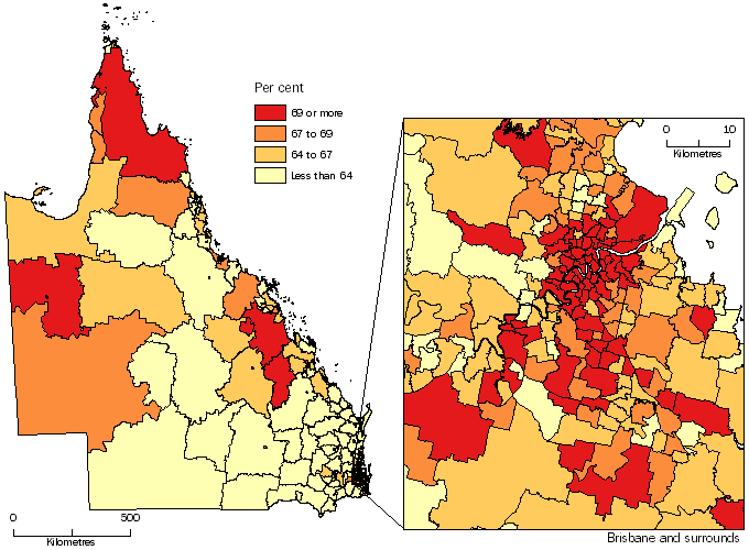 Diagram: WORKING AGE POPULATION (AGED 15-64 YEARS), Statistical Areas Level 2, Queensland - 30 June 2014
