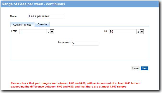 Image: Fees per week - continuous range restrictions