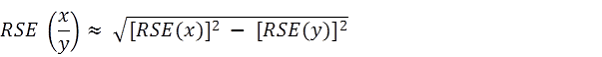 Equation: RSE (x/y) approximately equals square root of ([RSE (x)] squared - [RSE (y)] squared)