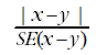 Equation: modulus of x - y divided by [SE(x - y)]