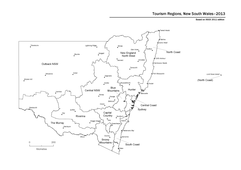 Tourism Regions, New South Wales–2013