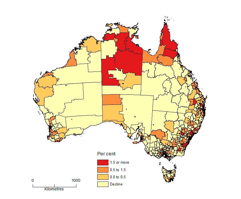 Diagram: POPULATION CHANGE BY SA2, Australia - 2014-15