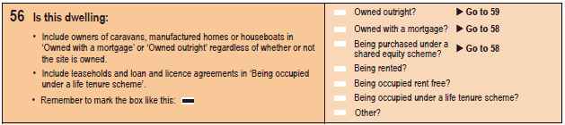 Image: question 56 on the paper 2016 Census Household Form.
