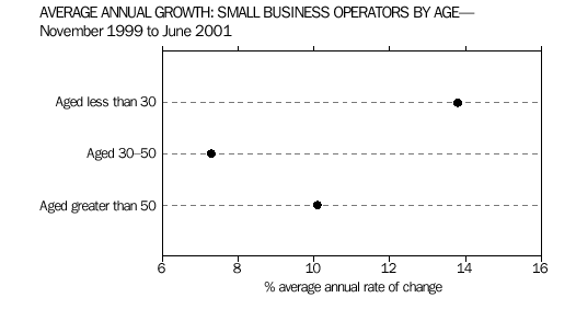 graph-average annual growth: small business operators by age - November 1999 to june 2001