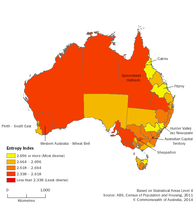 Map 2 Entropy Index, Australia, 2011