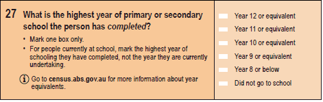 Image: question 27 from the paper 2016 Census Household Form.