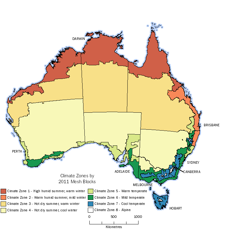 Map: Climate zones by 2011 mesh blocks, Australia.