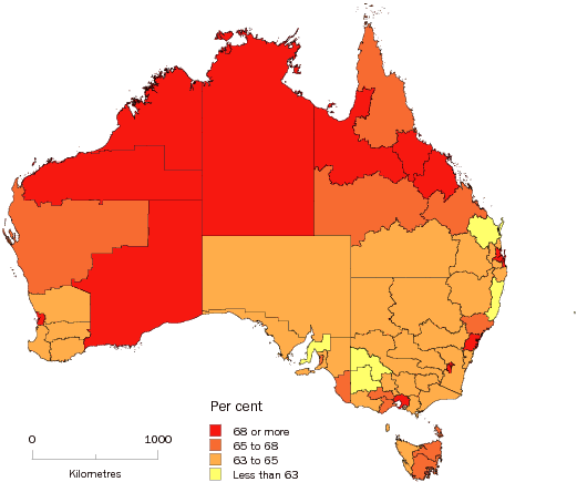 Diagram: Working age population (aged 15 to 64 years), Statistical Divisions, Australia, 2008