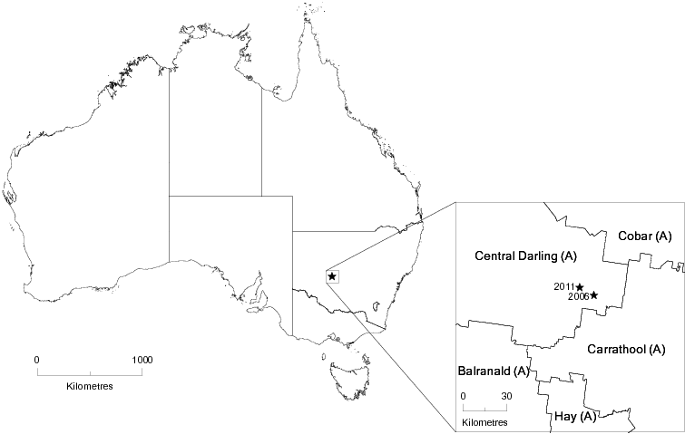 Diagram: CENTRE OF POPULATION, Australia—June 2006 and June 2011