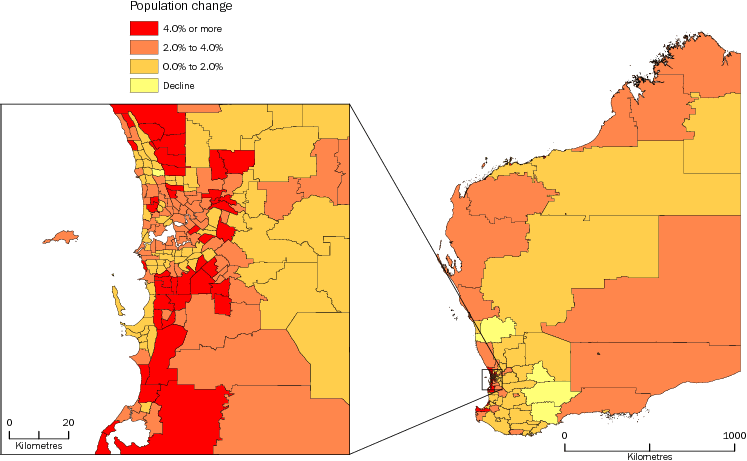 Diagram: SA2 POPULATION CHANGE, Western Australia—2011-12