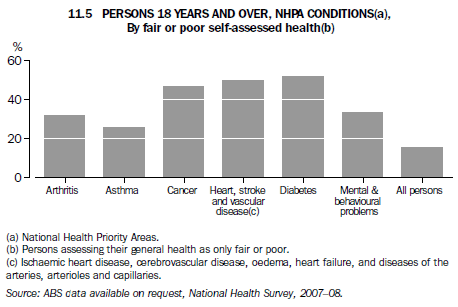 11.5 PERSONS 18 YEARS AND OVER, NHPA CONDITIONS(a), By fair or poor self-assessed health(b)