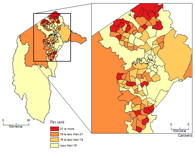 Image: Population Aged Less than 15 Years, SA2, ACT - 30 June 2015