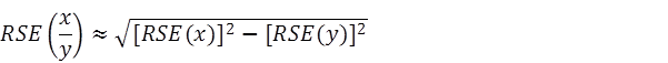 Equation: RSE (x / y) = square root of ([RSE (x)] squared - [RSE (y)] squared )