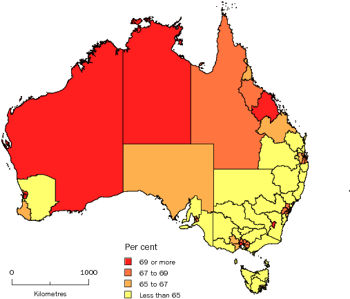 Diagram: WORKING AGE POPULATION (AGED 15-64 YEARS), Statistical Areas Level 4, Australia—30 June 2011