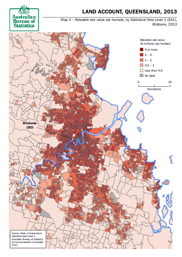 Map 4 - Rateable site value per hectare by SA1 Brisbane