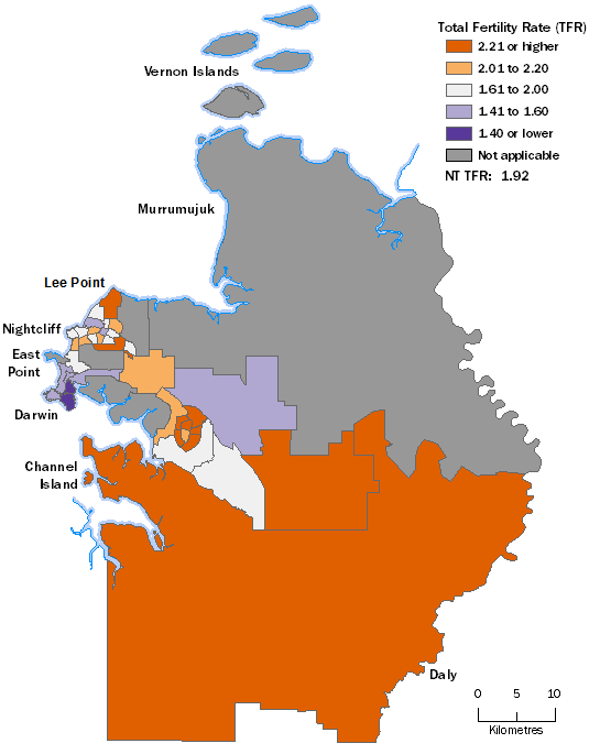 Greater Darwin 2016 Total Fertility Rates by Statistical Area Level 2