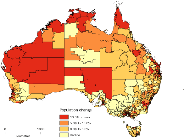Diagram: SA2 POPULATION CHANGE, Australia—June 2007 to June 2012