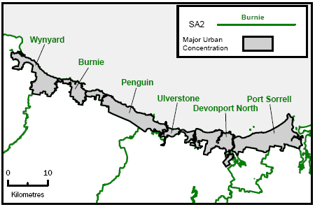 Map: Illustrative Devonport-Burnie Major Urban Concentration