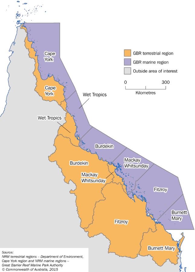 Figure 2. Terrestrial and Marine NRM Regions of the Great Barrier Reef Region