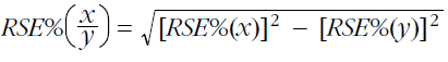 Image illustrates the formula for an approximate relative standard error as RSE% (x/y) = √[RSE%(x)]^ - [RSE%(y)]^
