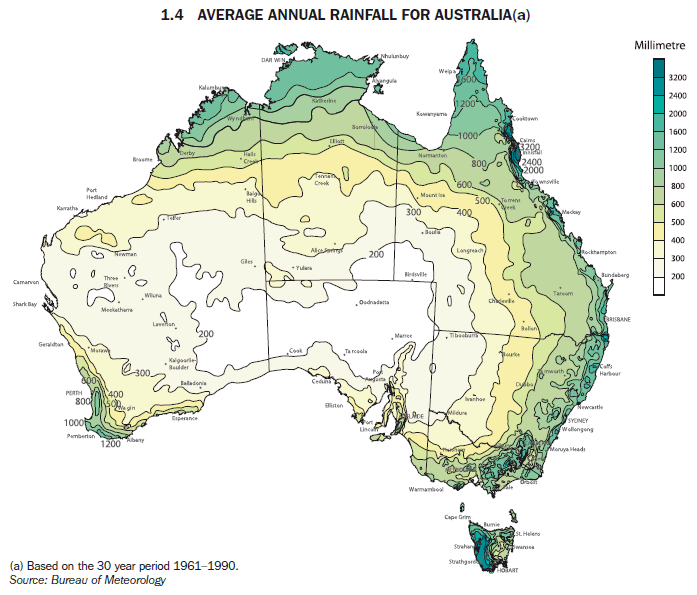 1.4 AVERAGE ANNUAL RAINFALL FOR AUSTRALIA