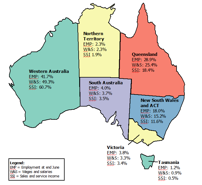 Image - Australia Map, State and Territory Contribution to Selected Mining Industries 2013-14