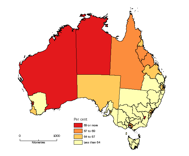 Diagram: WORKING AGE POPULATION (AGED 15-64 YEARS), Statistical Areas Level 4, Australia - 30 June 2014
