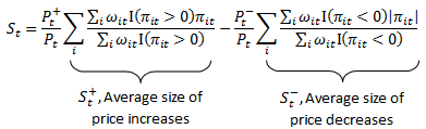 Formula for the average size of prices decomposed to separate the effects of price increases and decreases.