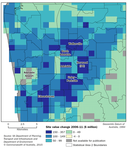 Figure 3. Change in land value - Adelaide City 2006 - 2011