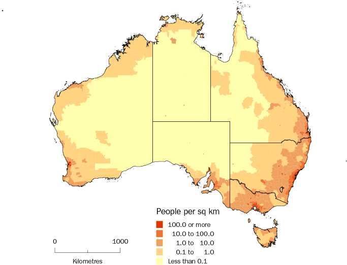 Diagram: POPULATION DENSITY, Australia—2009-10